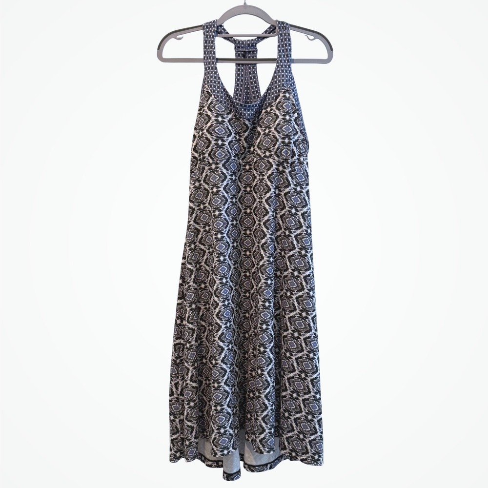 Prana Dress Black Gray Geometric Sleeveless Maxi Racerback‎ Casual